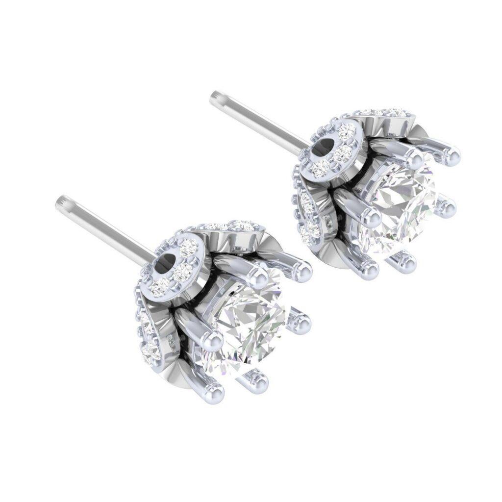 Modern Rose Stud Diamond Earrings, 18k White Gold, 1.004ct For Sale
