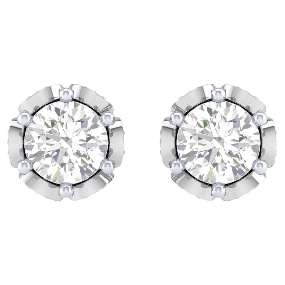 Rose Stud Diamond Earrings, 18k White Gold, 1.004ct For Sale