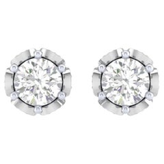 Rose Stud Diamond Earrings, 18k White Gold, 1.004ct