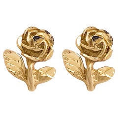 Rose Stud Earrings, Yellow Gold, Detailed Rose Flower Stud