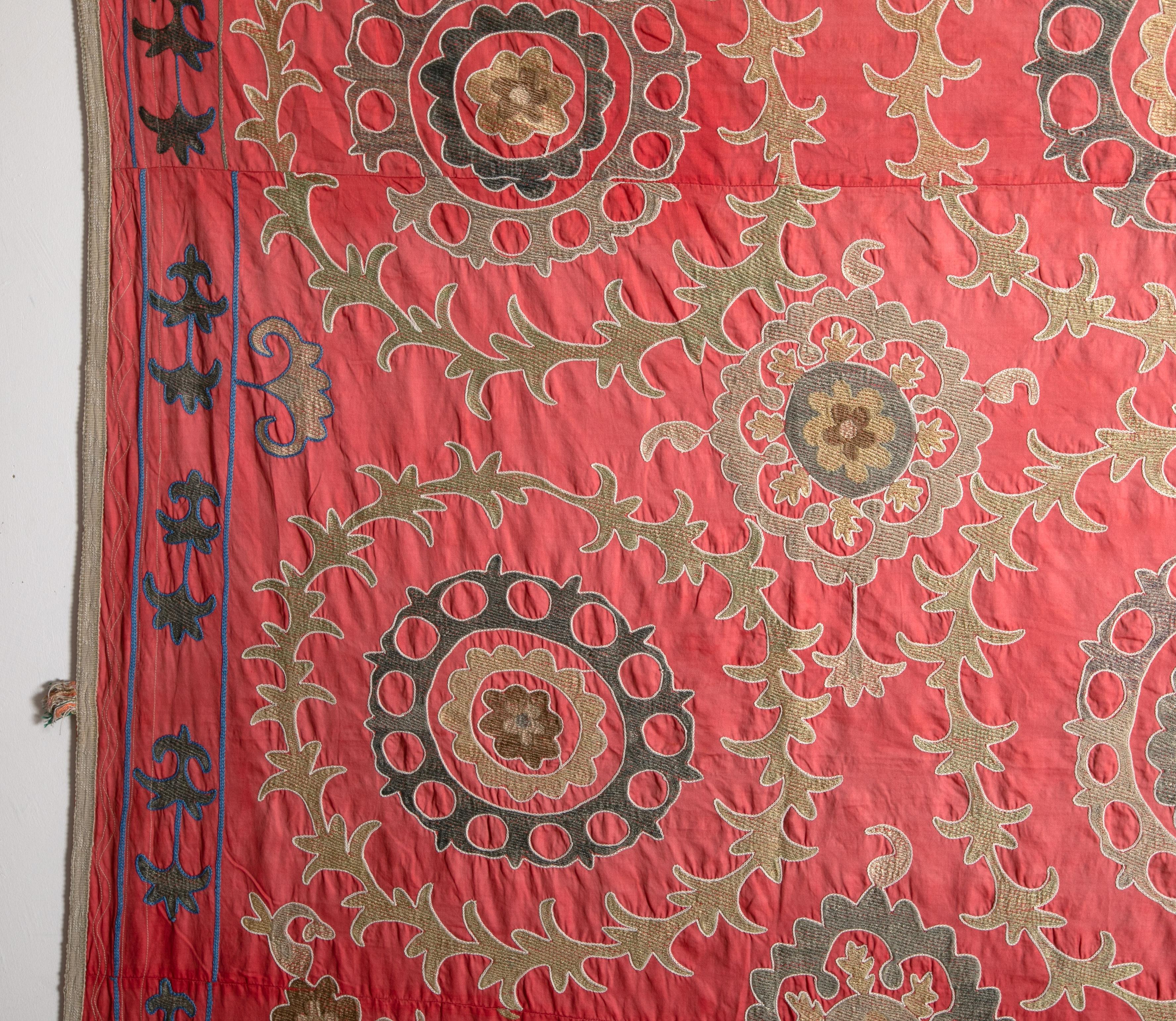 Embroidered Rose Suzani from Uzbekistan, 1970s For Sale