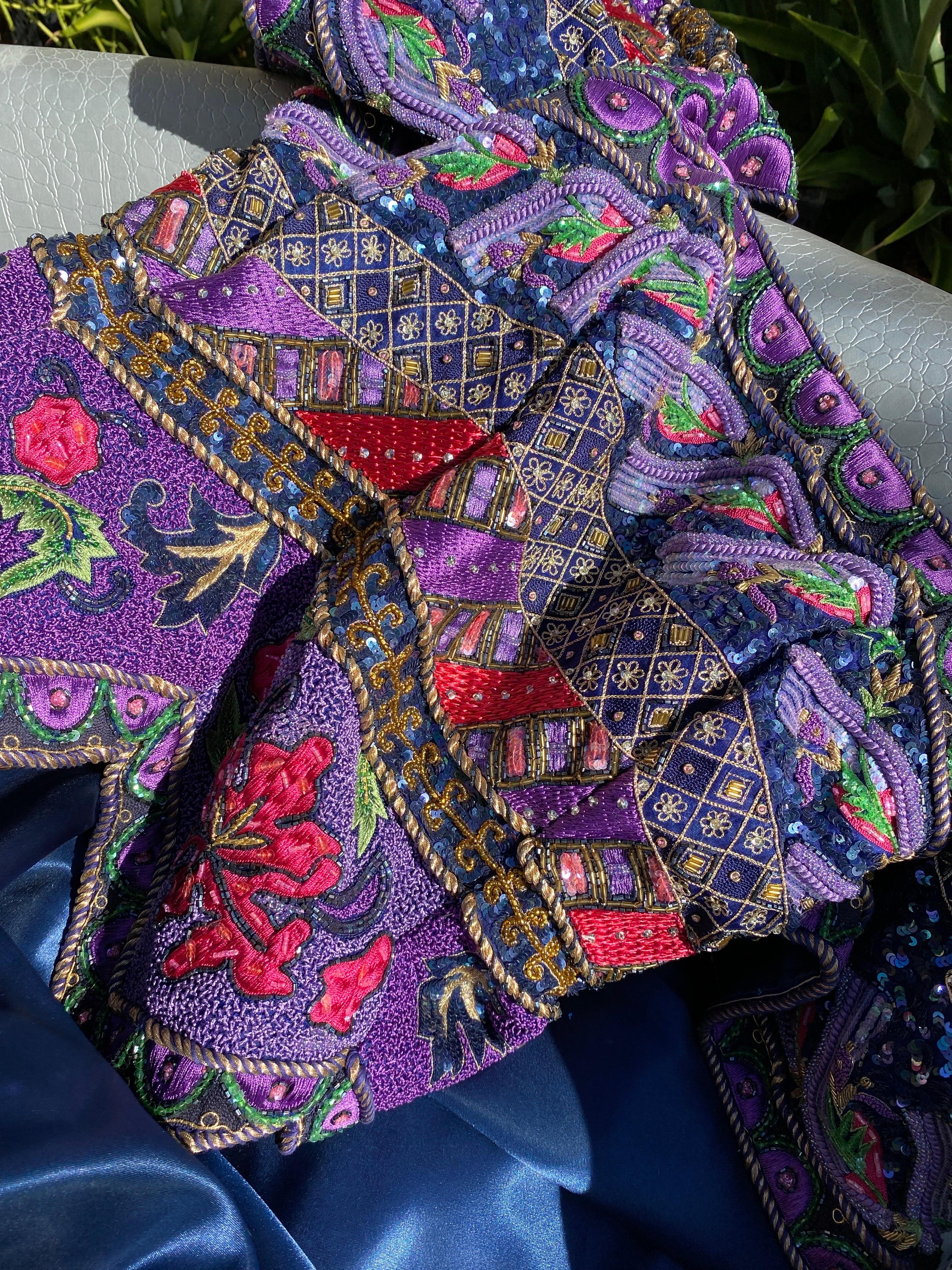 ROSE TAFT CHIC ! Couture Robe de soirée en satin bleu et perles Taille Plus 16/18 en vente 11