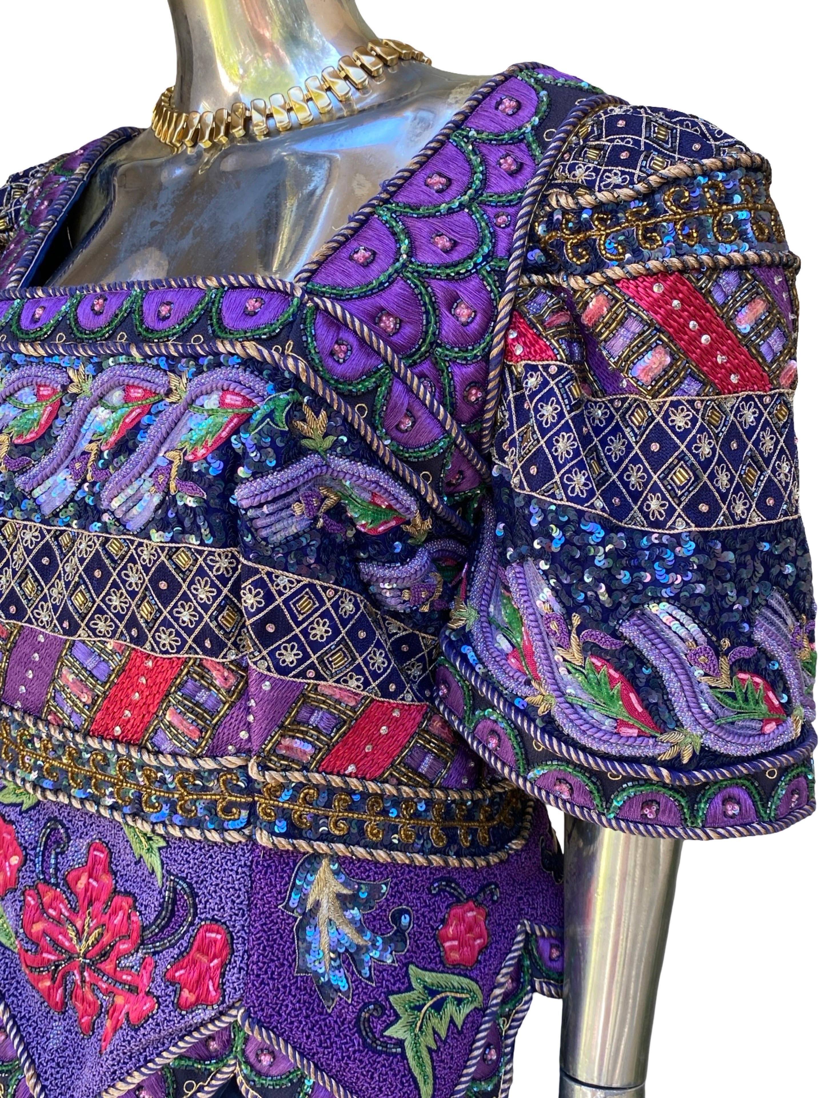 ROSE TAFT CHIC ! Couture Robe de soirée en satin bleu et perles Taille Plus 16/18 Pour femmes en vente