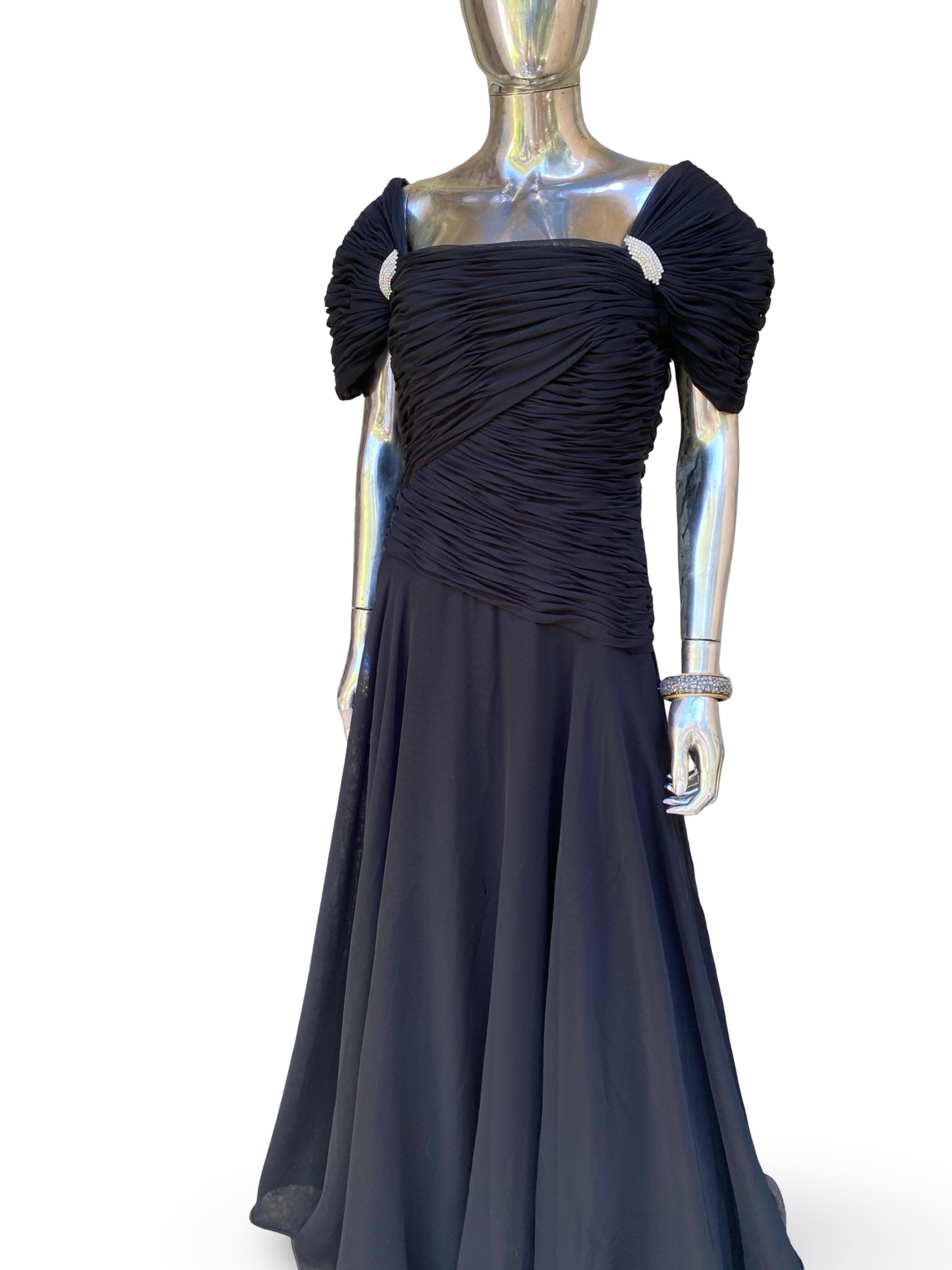 Rose TAFT Couture Soirée drapée en mousseline noire  Robe Rare Taille Plus 16 en vente 8