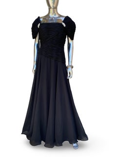 Rose Taft Couture Draped Black Chiffon Chic Glamour Evening Gown Size 10