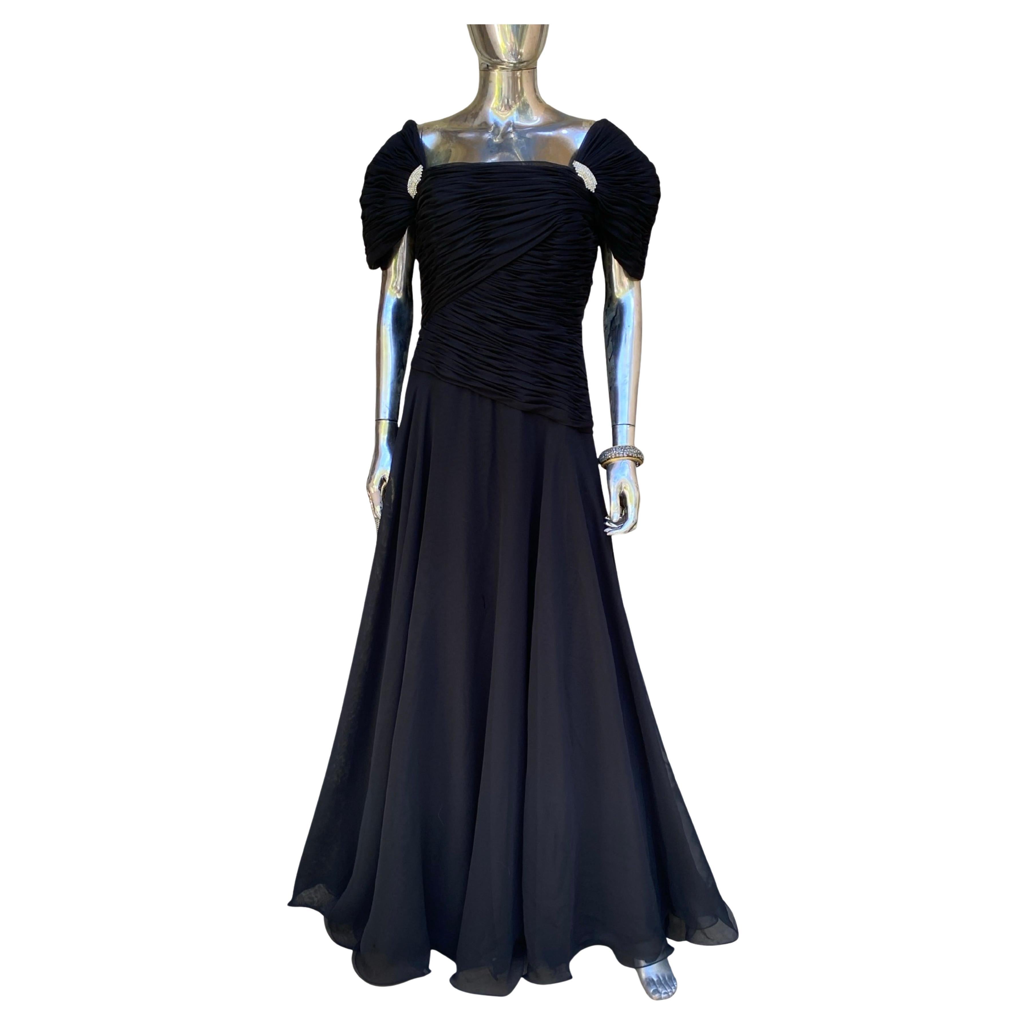 Rose TAFT Couture Soirée drapée en mousseline noire Robe Rare Taille Plus 16