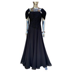 Rose Taft Couture Draped Black Chiffon Chic Glamour Evening Gown Size 10