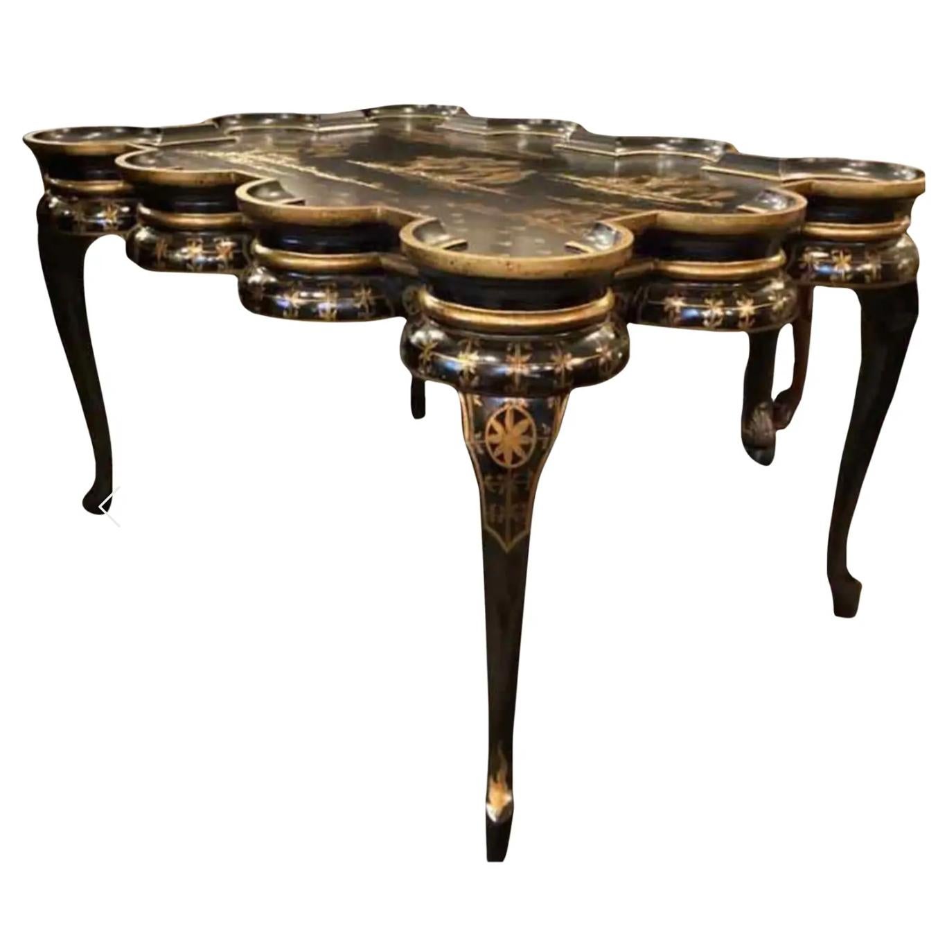 Late 20th Century Rose Tarlow Black Lacquer Chinoiserie Scalloped Cocktail Table