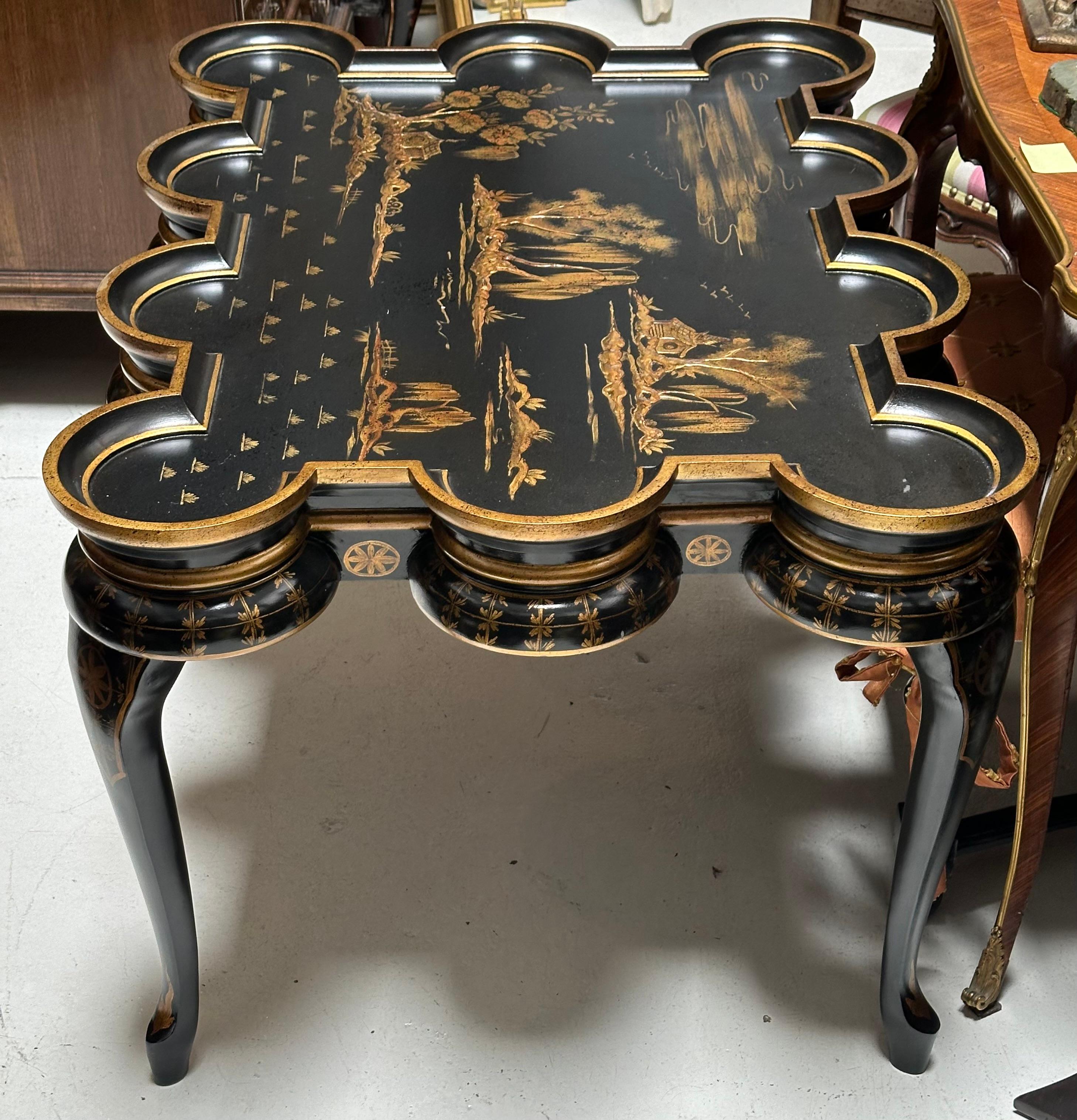Rose Tarlow Black Lacquer Chinoiserie Scalloped Cocktail Table 1