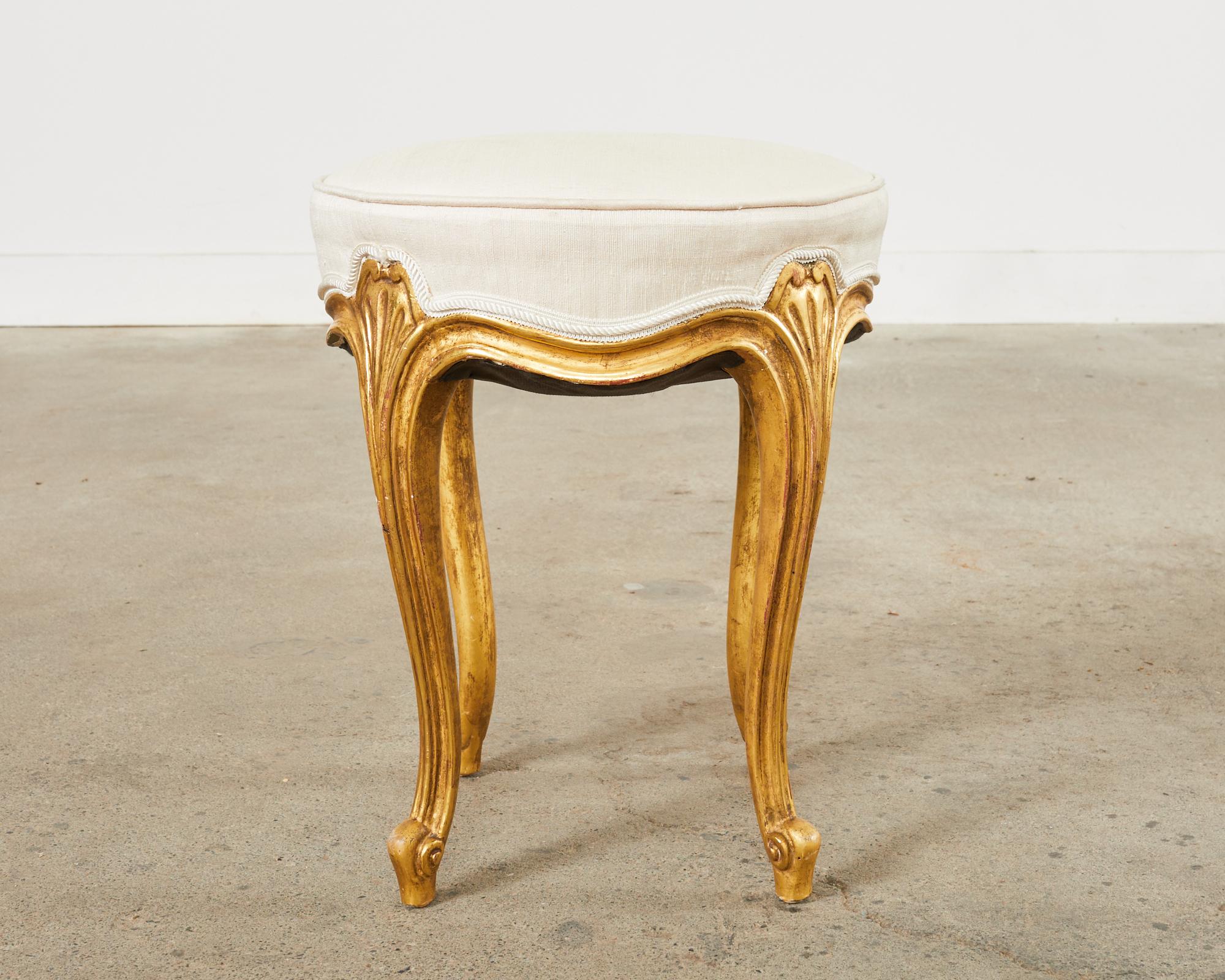 American Rose Tarlow French Provincial Style Giltwood Carved Footstool For Sale