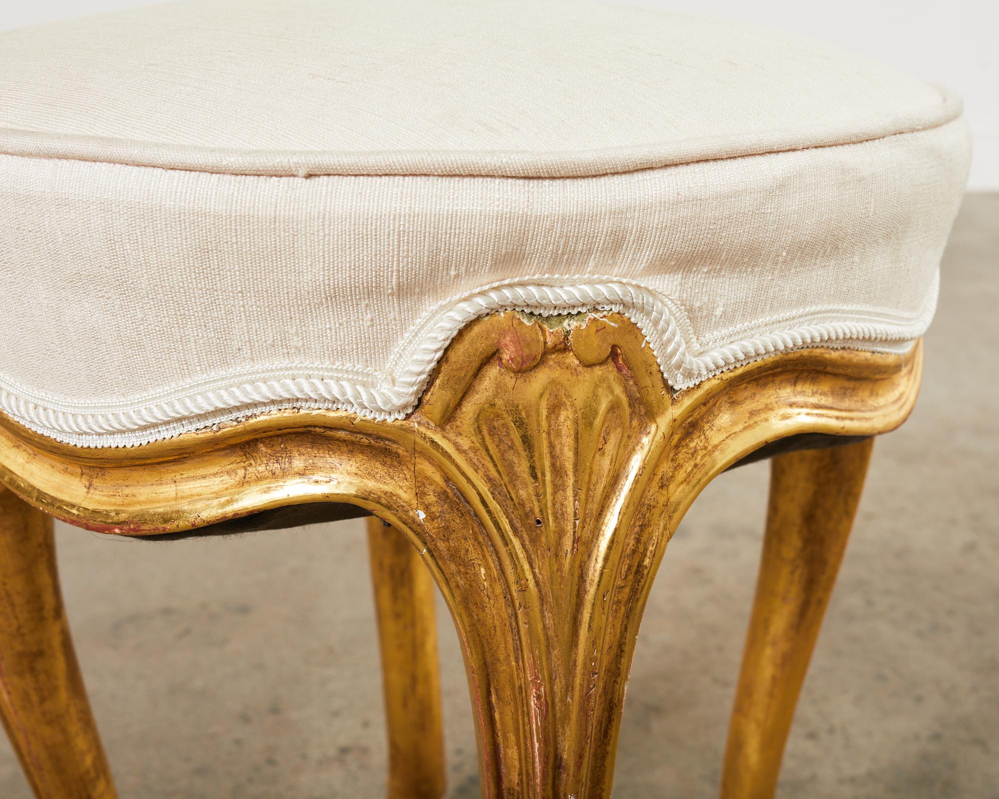 Fabric Rose Tarlow French Provincial Style Giltwood Carved Footstool For Sale