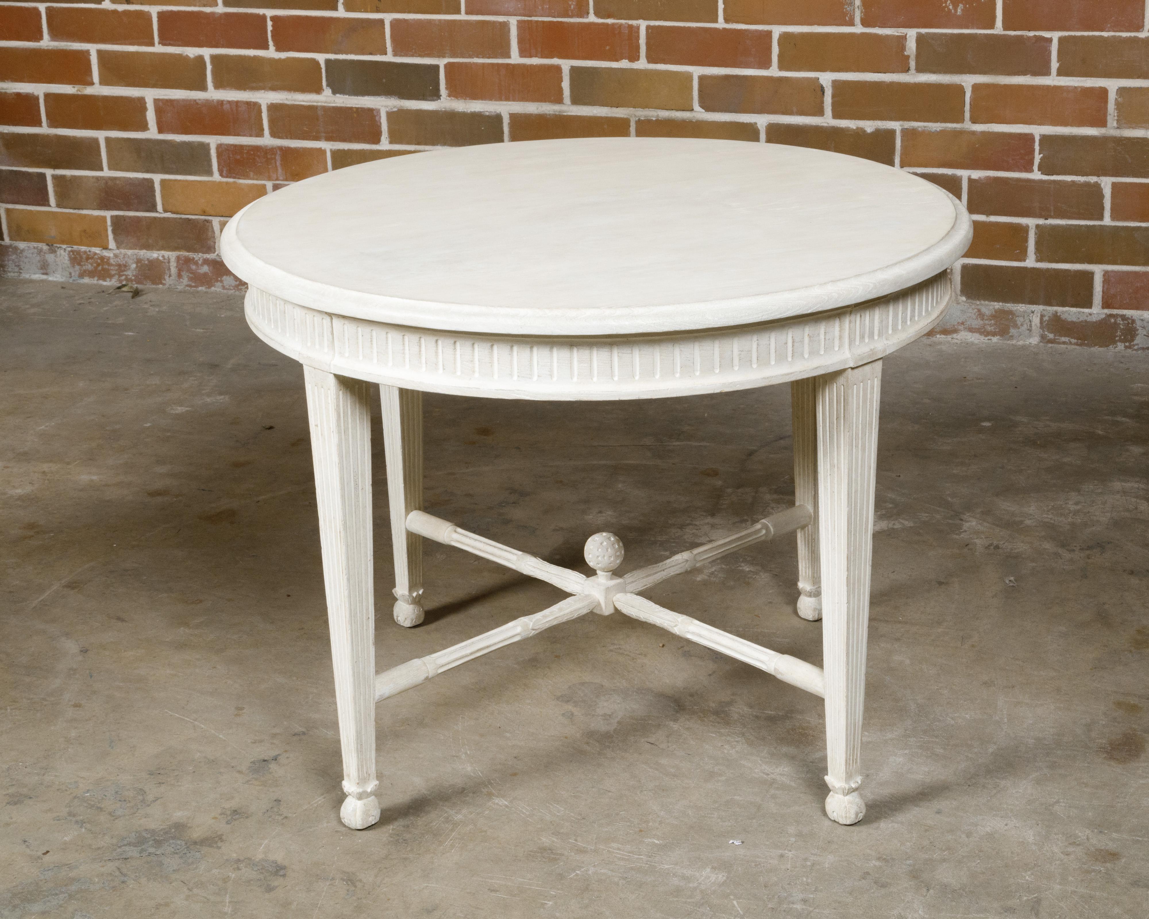 American Rose Tarlow Louis XVI Style Painted Pine Center Table with Fluted Tapering Legs For Sale