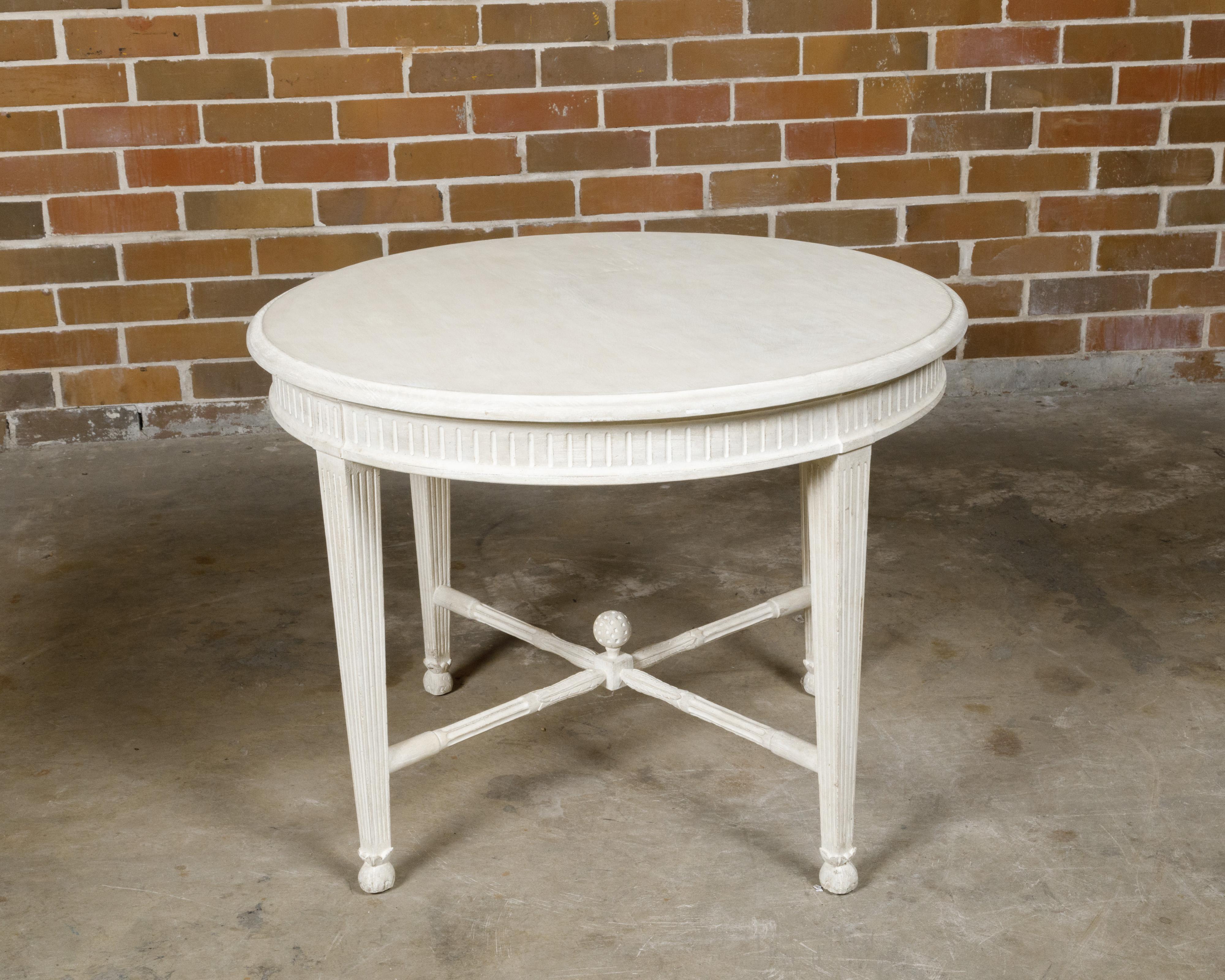 Carved Rose Tarlow Louis XVI Style Painted Pine Center Table with Fluted Tapering Legs For Sale