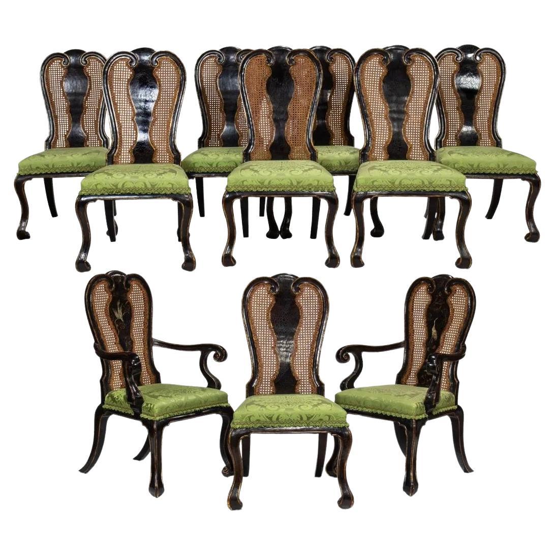 Rose Tarlow Melrose House Black Chinoiserie Dining Chairs - Set of 10