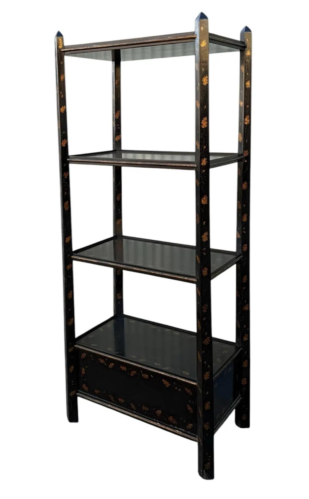Late 20th Century Rose Tarlow Melrose House Black & Gold Chinoiserie Etagere