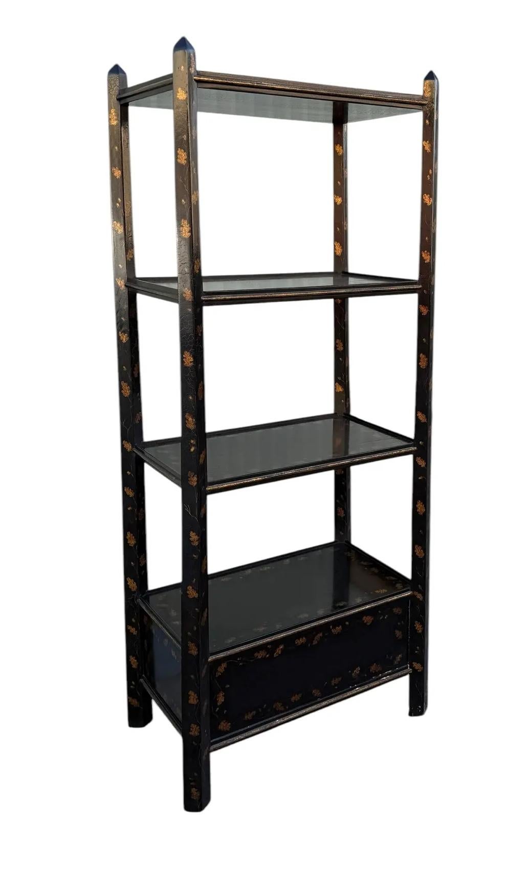 Wood Rose Tarlow Melrose House Black & Gold Chinoiserie Etagere
