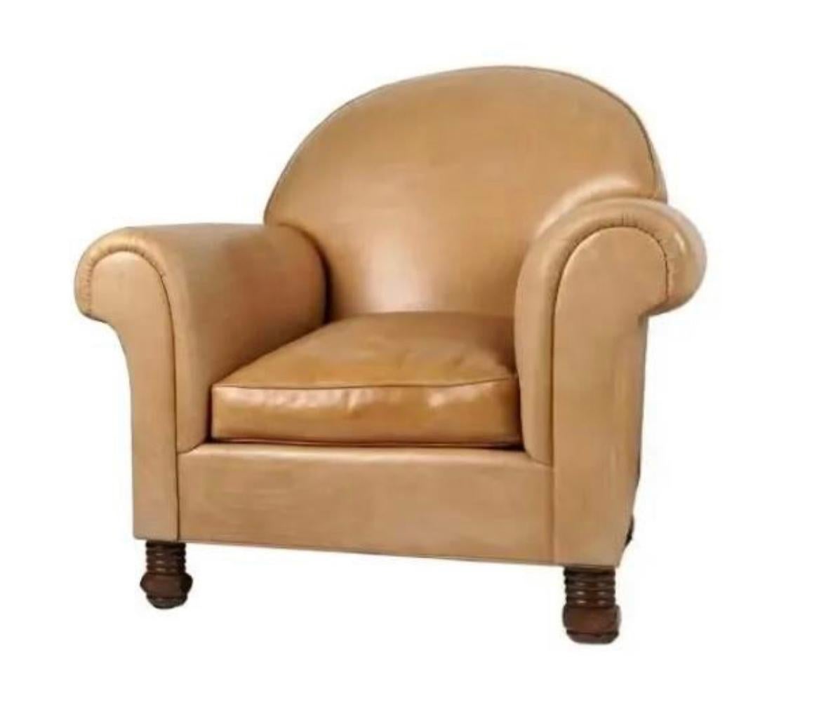 Rose Tarlow Melrose House English Leather Club Chair In Good Condition In LOS ANGELES, CA