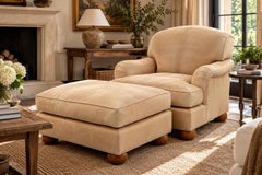 Rose Tarlow Melrose House Oversized Leather Lounge Chair and Ottoman, Signed