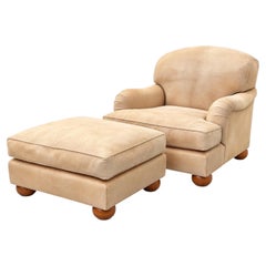 Rose Tarlow Melrose House Oversized Leather Lounge Chair and Ottoman, Signed