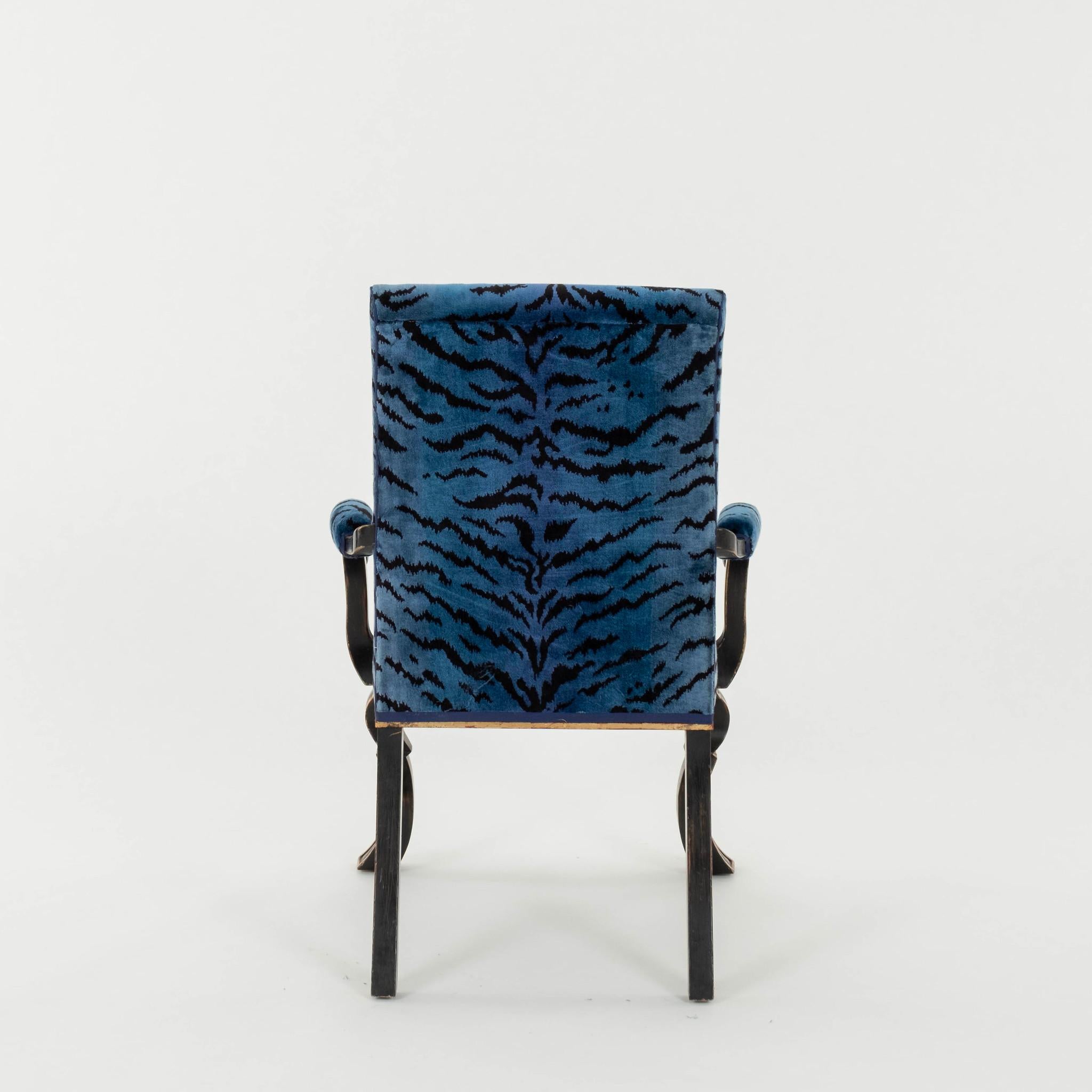 Rose Tarlow Melrose House Puccini Blue Scalamandré Tigre Velvet Armchair(s) In Good Condition For Sale In Houston, TX