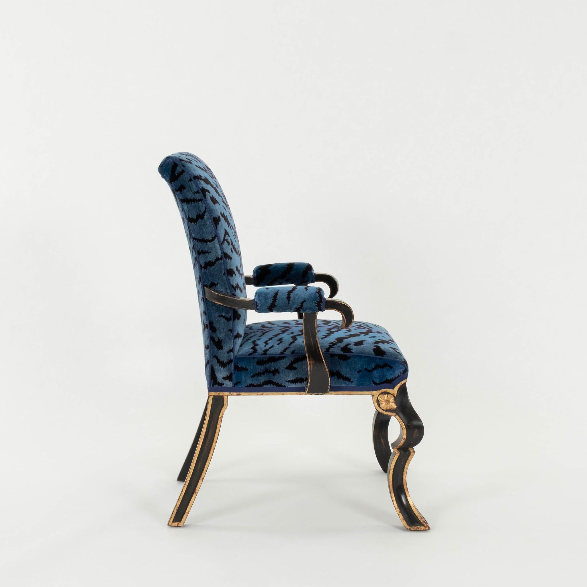 XXIe siècle et contemporain Rose Tarlow Melrose House Puccini Blue Scalamandré Tigre Velvet Fauteuil(s) en vente