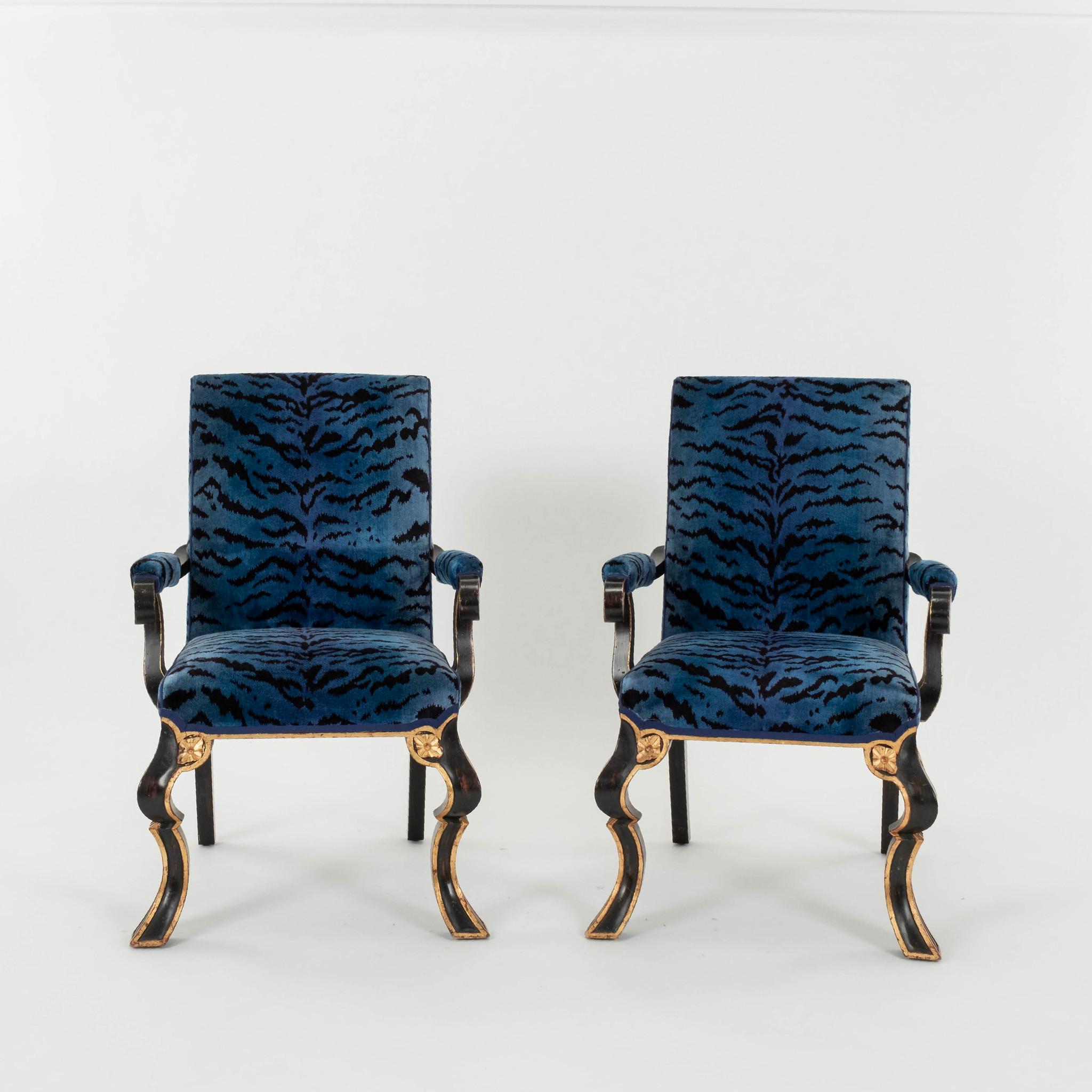 Velours Rose Tarlow Melrose House Puccini Blue Scalamandré Tigre Velvet Fauteuil(s) en vente