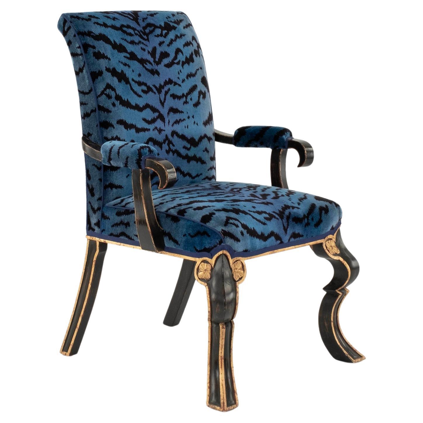 Rose Tarlow Melrose House Puccini Blue Scalamandré Tigre Velvet Armchair(s) For Sale