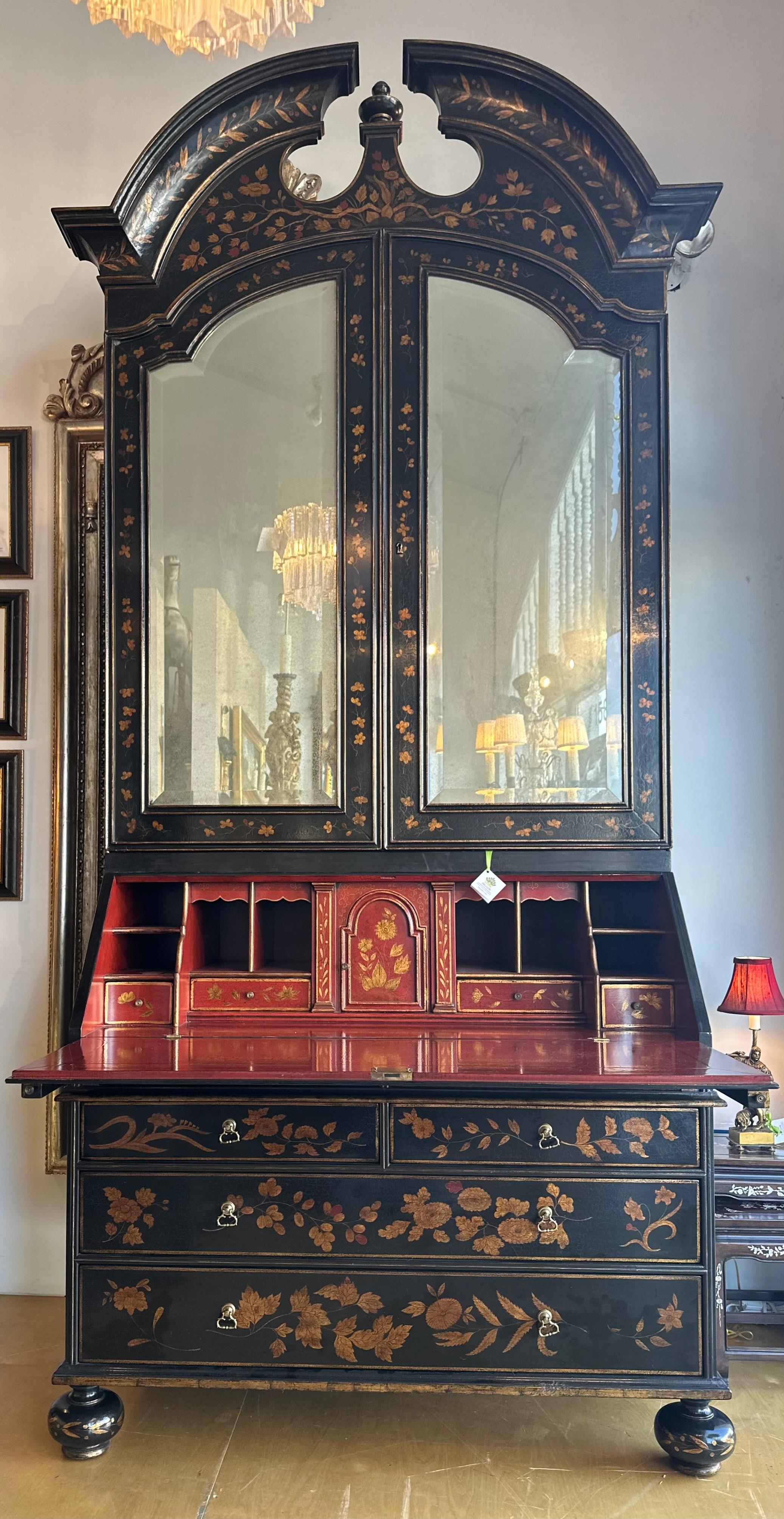 Rose Tarlow Melrose House Queen Anne Black & Red Chinoiserie Secretary Desk For Sale 6