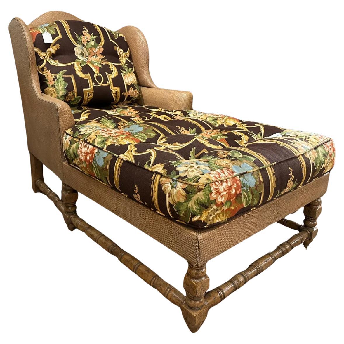 Chaise longue Melrose House en raphia rose avec toile Schumacher