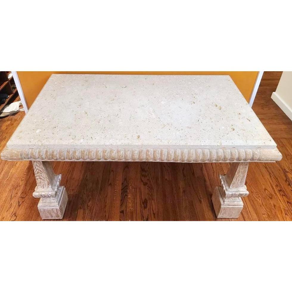 Italian Rose Tarlow Melrose House Tessellated Neoclassical Fossil Stone Top Table