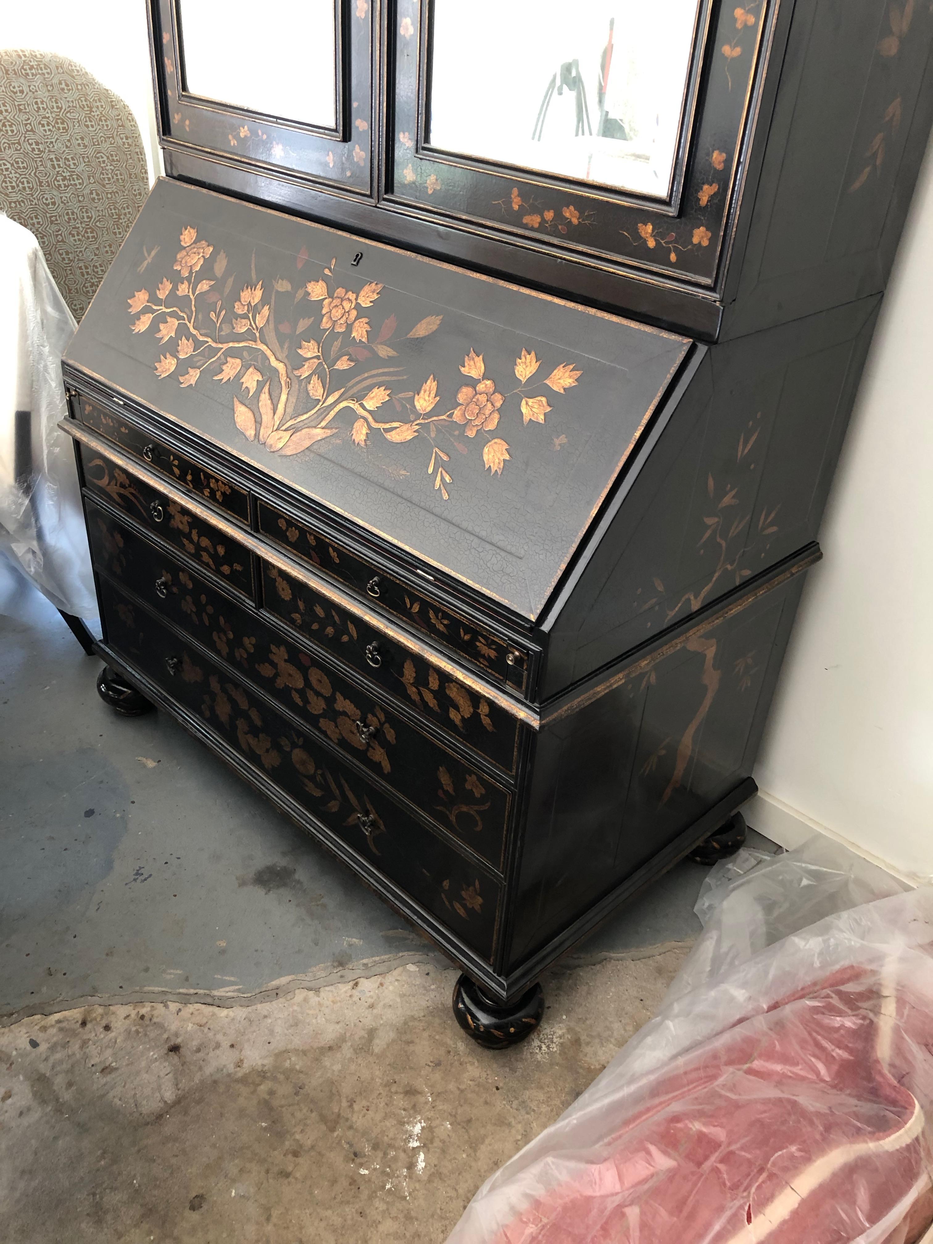 Rose Tarlow Melrose House Queen Anne Chinoiserie Secretary. A stunning, hand made, hand painted secretary. The finish is a stunning crackle finish made by renowned Artisans at Rose Tarlow Melrose House. A rare and beautiful piece handsome and