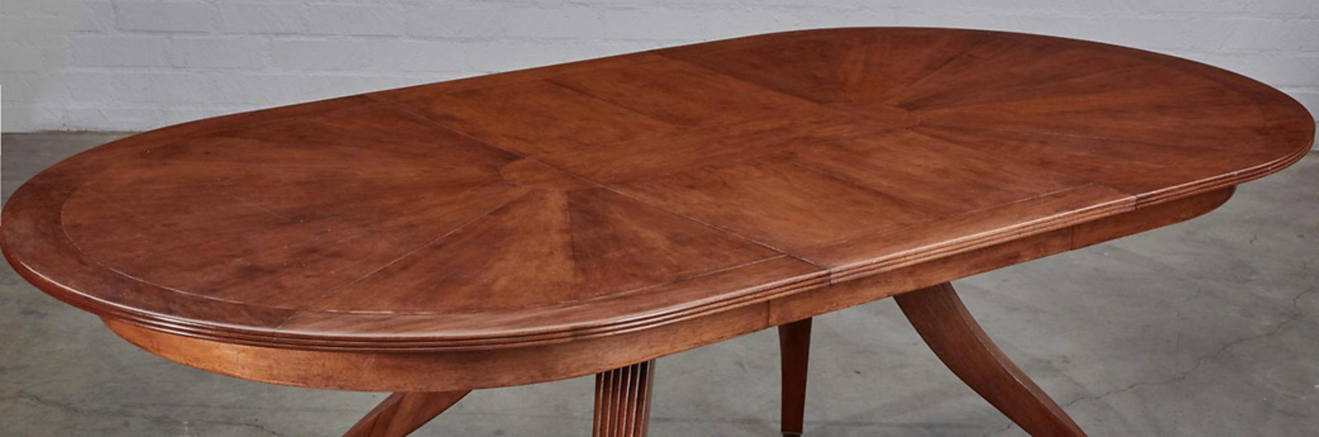 Hand-Crafted Rose Tarlow Regency Sunburst Walnut Dining Table with Extension 60