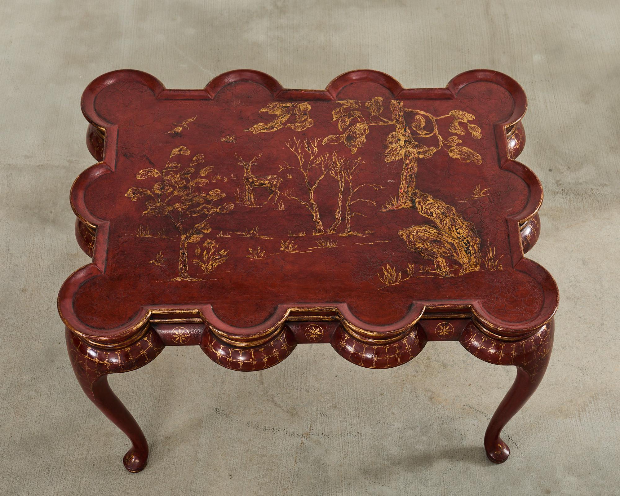 Americano Rose Tarlow Tavolo da Cocktail Smerlato Decorato Chinoiserie in vendita