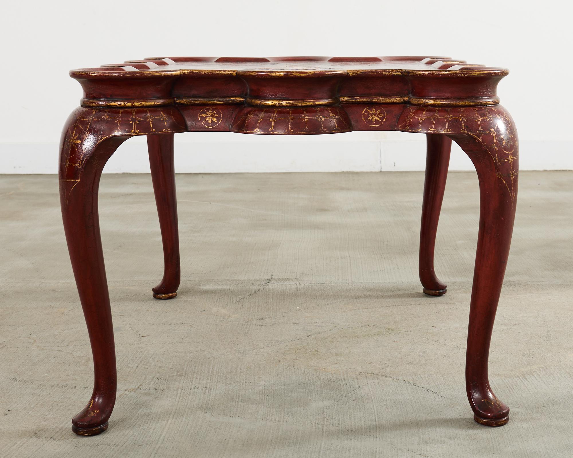 Legno Rose Tarlow Tavolo da Cocktail Smerlato Decorato Chinoiserie in vendita