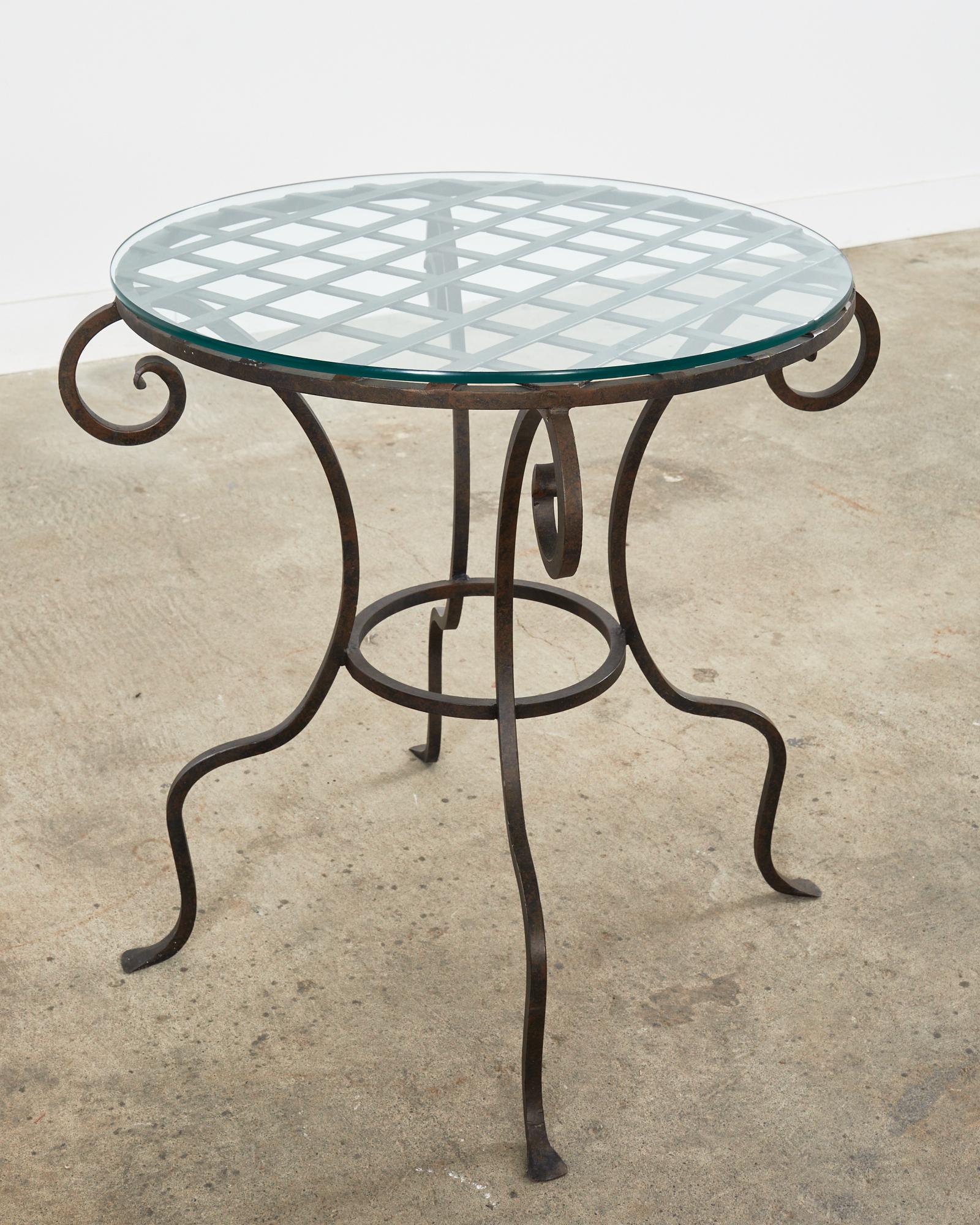 Glass Rose Tarlow Style Wrought Iron Patio Garden Dining Table For Sale