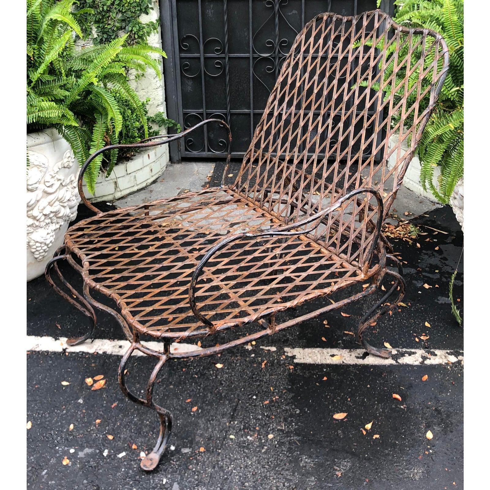 Romantic Rose Tarlow Wrought Iron Outdoor Lounge Chairs, a Pair