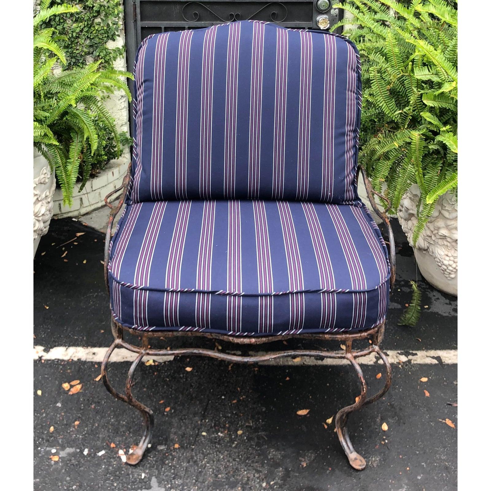 Late 20th Century Rose Tarlow Wrought Iron Outdoor Lounge Chairs, a Pair