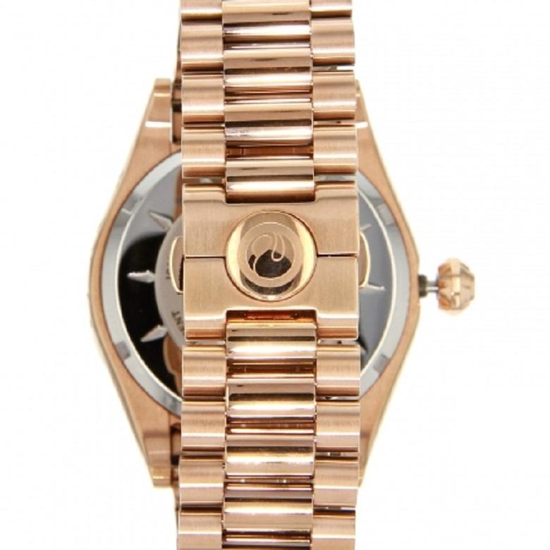 Contemporary Rose Tone Sapphire Crystal Glass Brown Face Swiss Movement Watch by Feri For Sale