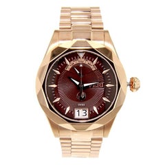 Rose Tone Sapphire Crystal Glass Brown Face Swiss Movement Watch by Feri