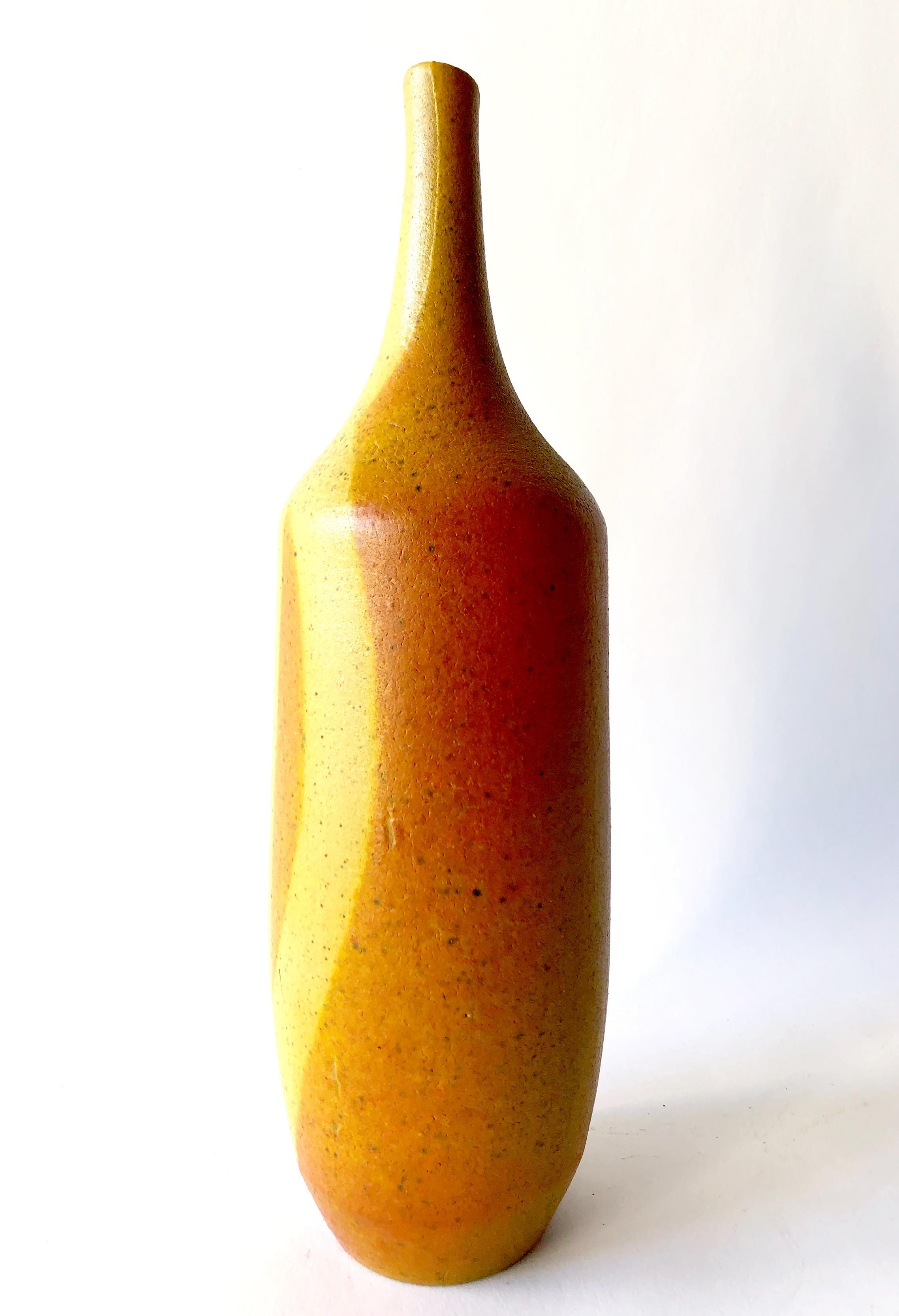 Mid-Century Modern Rose Truchnovsky Canadian Modernist Elongated Pottery Bottle Vase