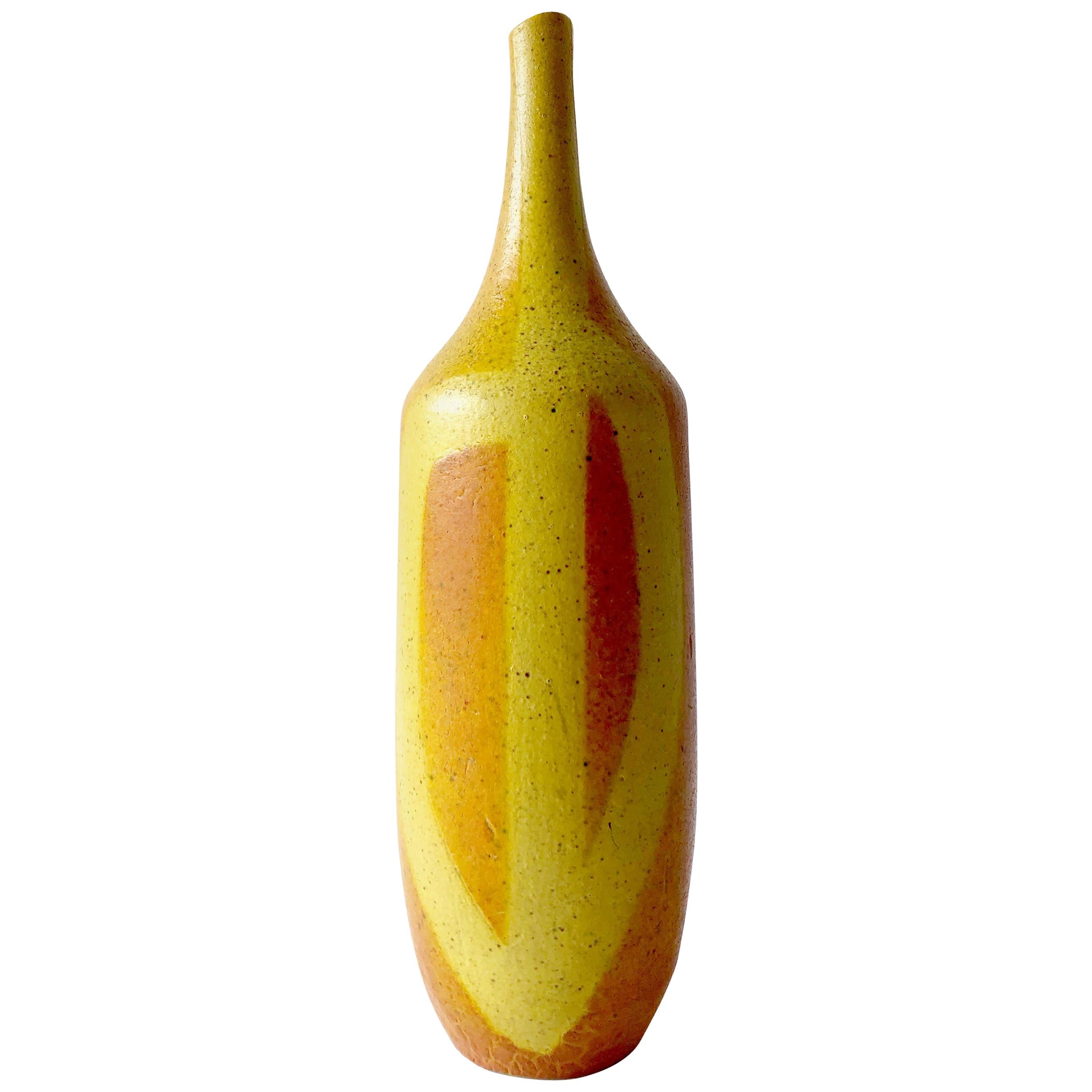 Rose Truchnovsky Canadian Modernist Elongated Pottery Bottle Vase at