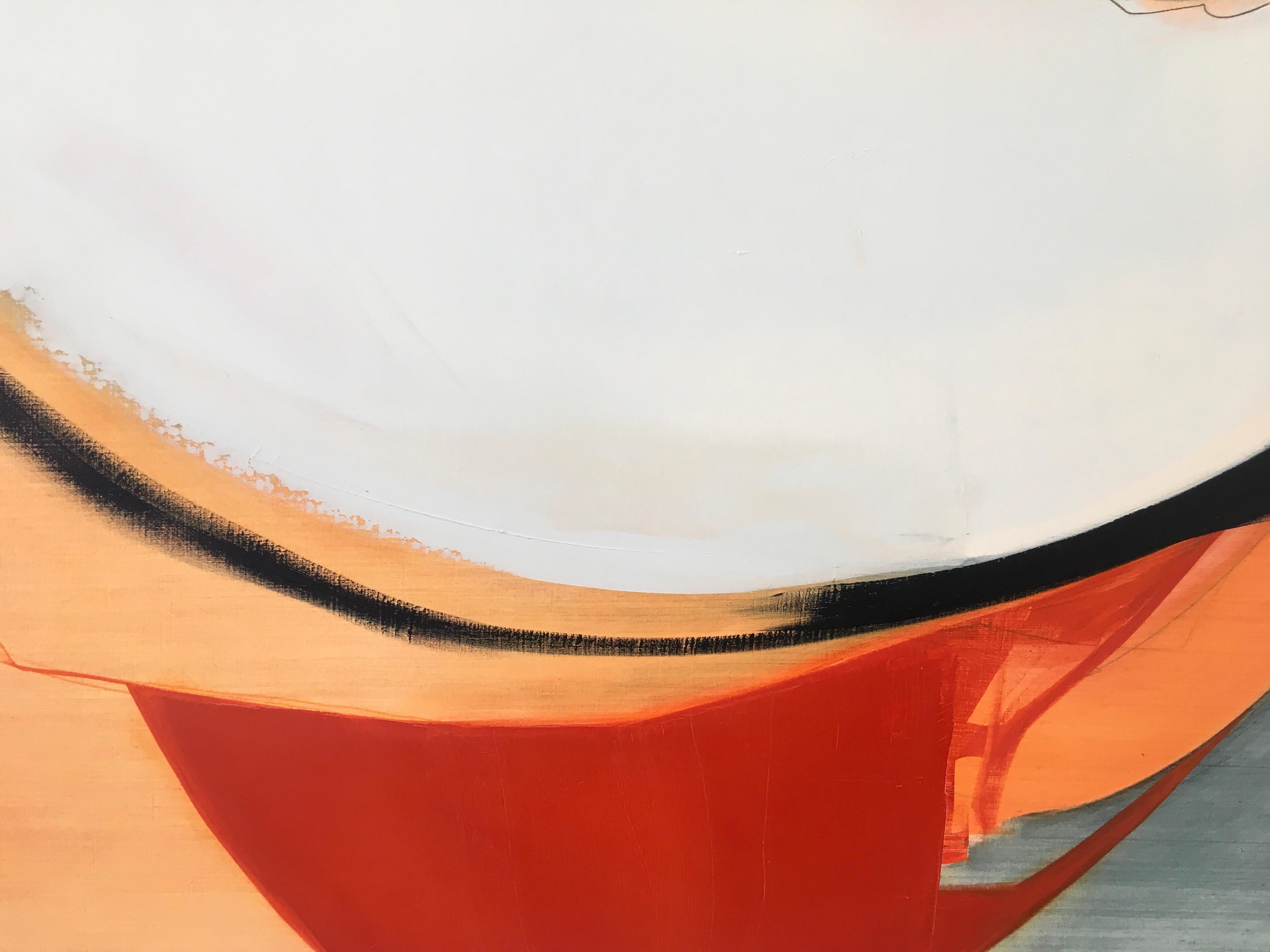 Collaborez,  Abstrait, huile, graphite, panneau de bois, rouge, orange, bleu, blanc en vente 1