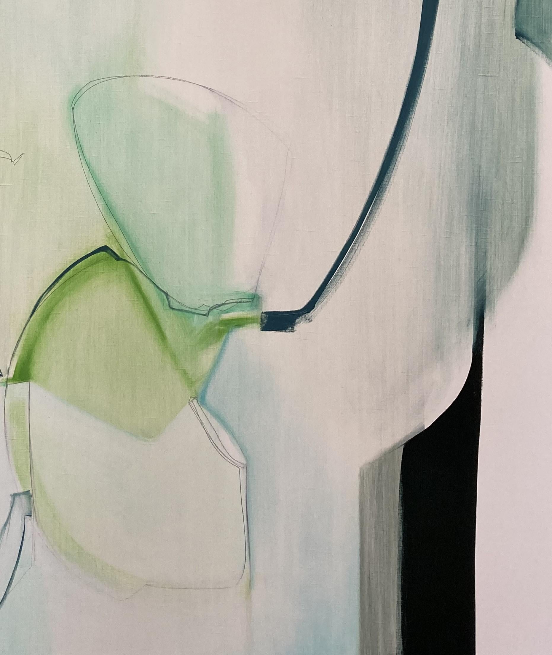 Completamento, Arte astratta, Figura, Olio, Grafite, Pannello di legno, Blu, Nero, Verde in vendita 1