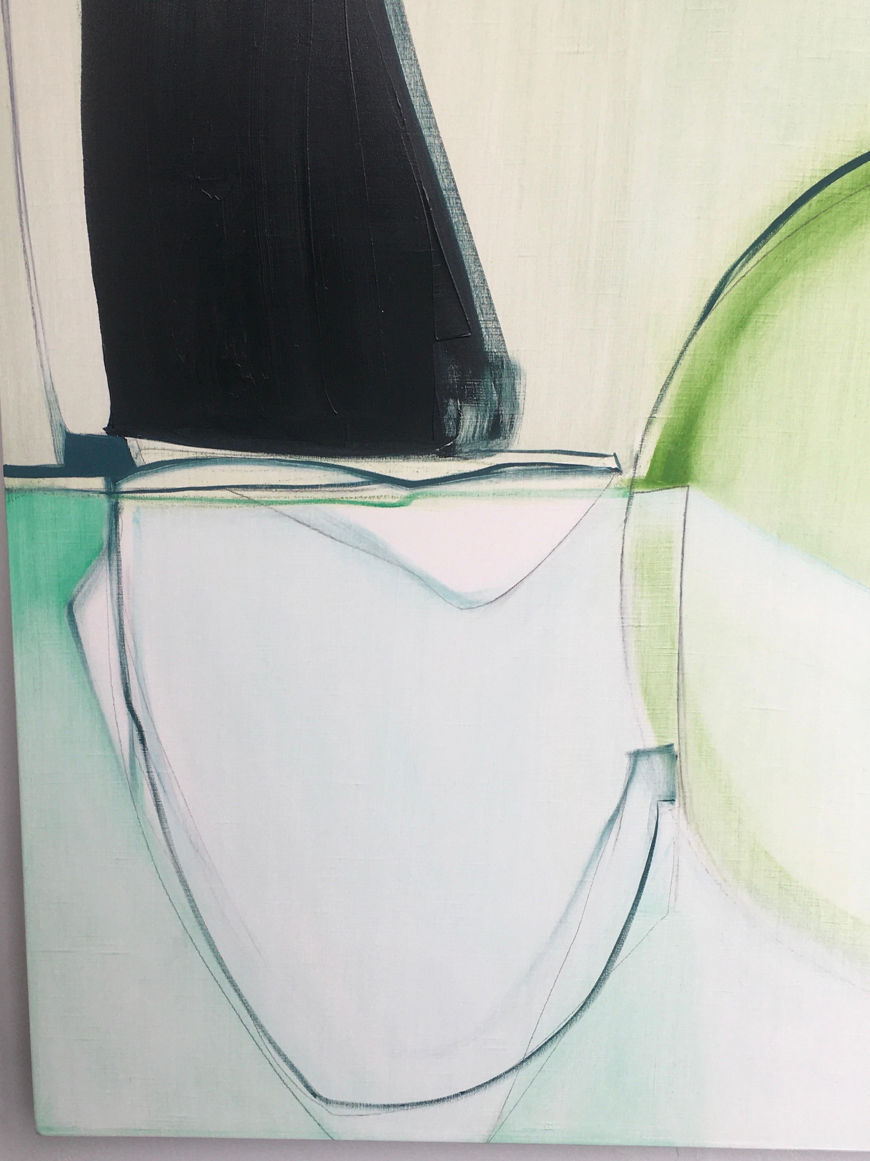 Completamento, Arte astratta, Figura, Olio, Grafite, Pannello di legno, Blu, Nero, Verde in vendita 2