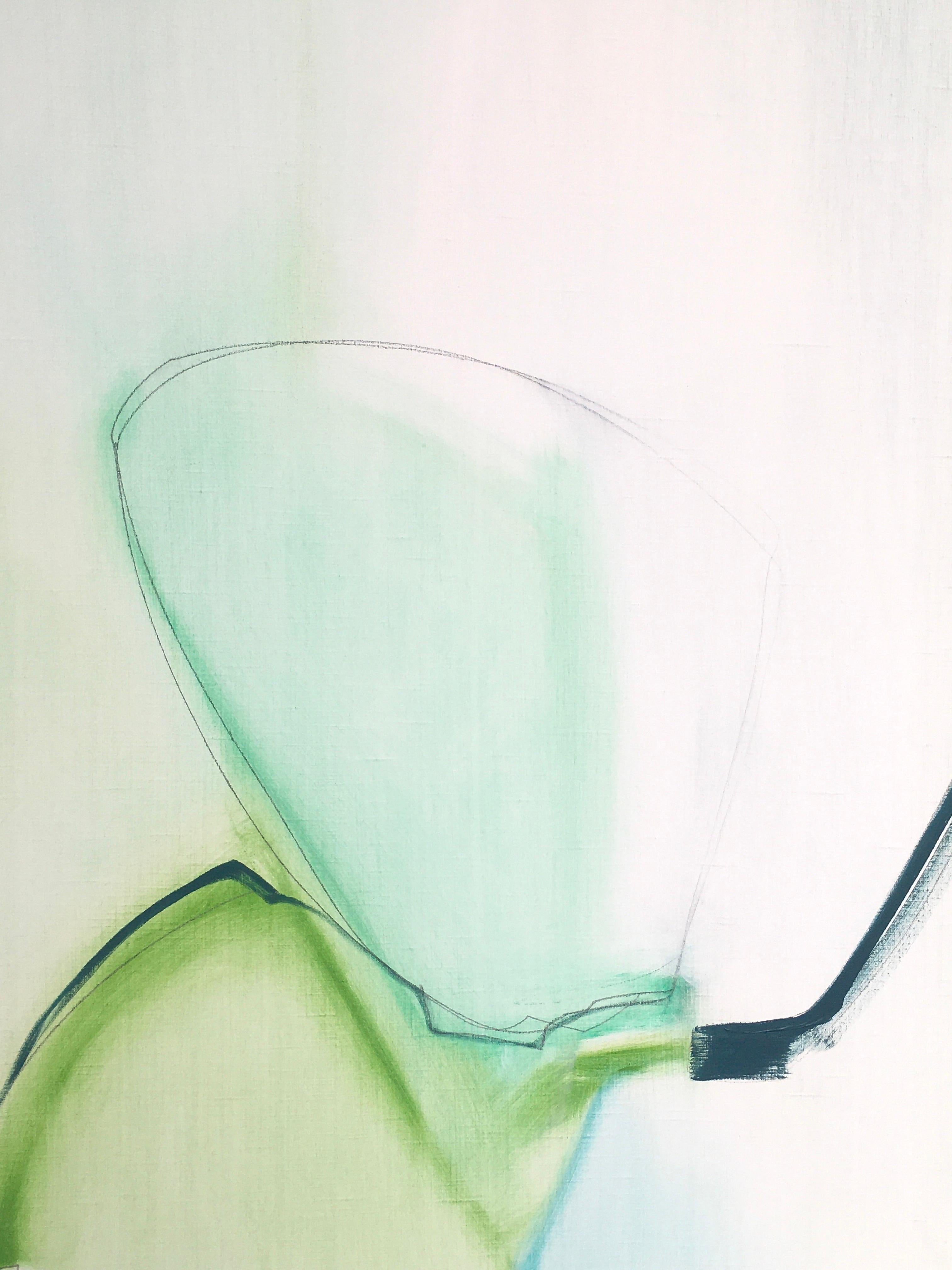 Completamento, Arte astratta, Figura, Olio, Grafite, Pannello di legno, Blu, Nero, Verde in vendita 3