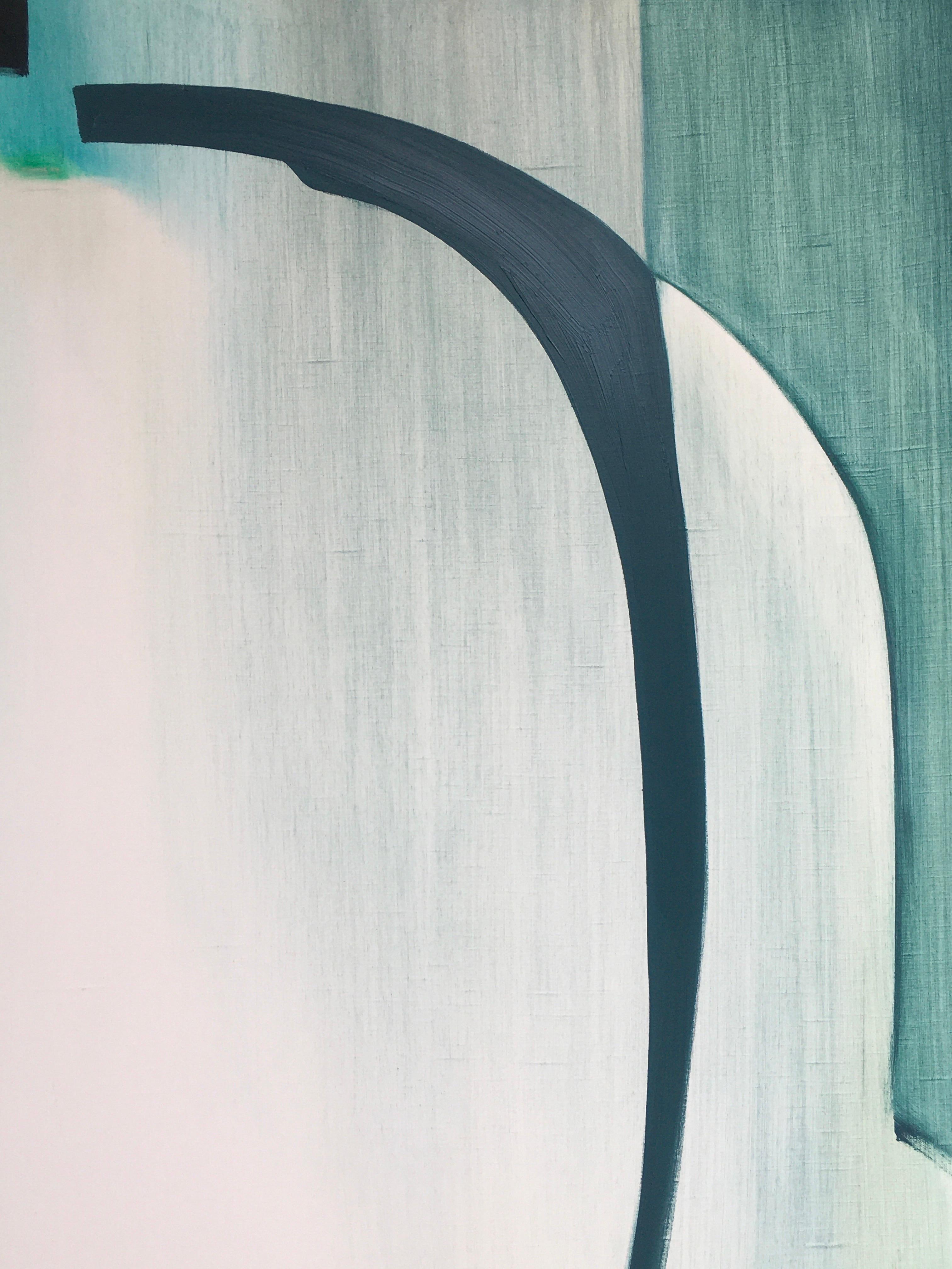 Completamento, Arte astratta, Figura, Olio, Grafite, Pannello di legno, Blu, Nero, Verde in vendita 4