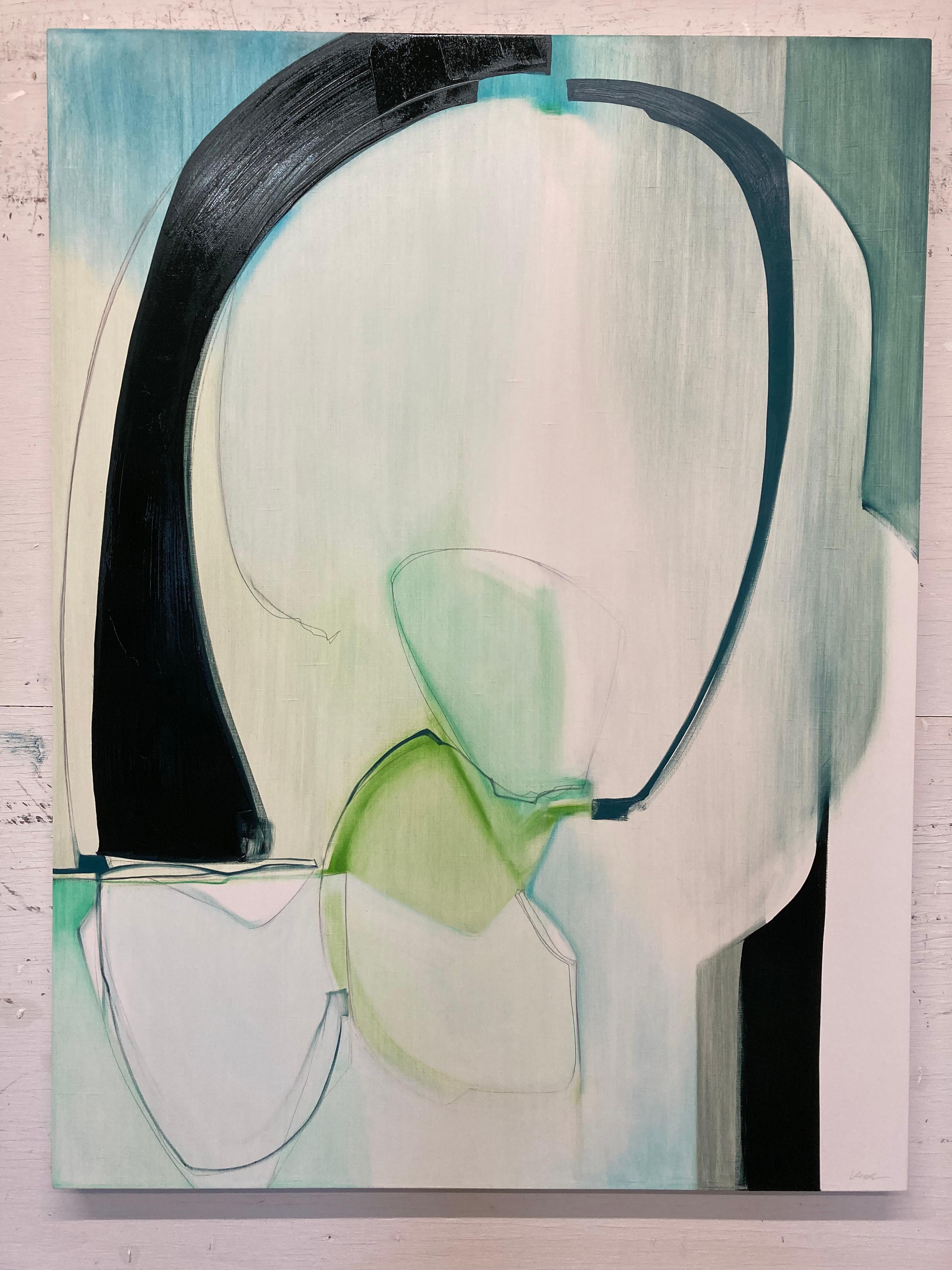 Completing,  Abstract, Oil, Graphite, Wood Panel, Blue, Black, Green (Abstrakt), Painting, von Rose Umerlik