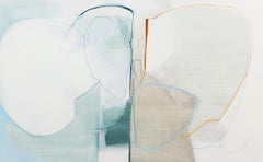 Deciding,  Abstract painting, Oil and Graphite on Panel, Blue, off white, taupe