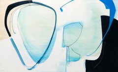 Echo,  Abstract, Oil, Graphite, Wood Panel, Blue, Black, White