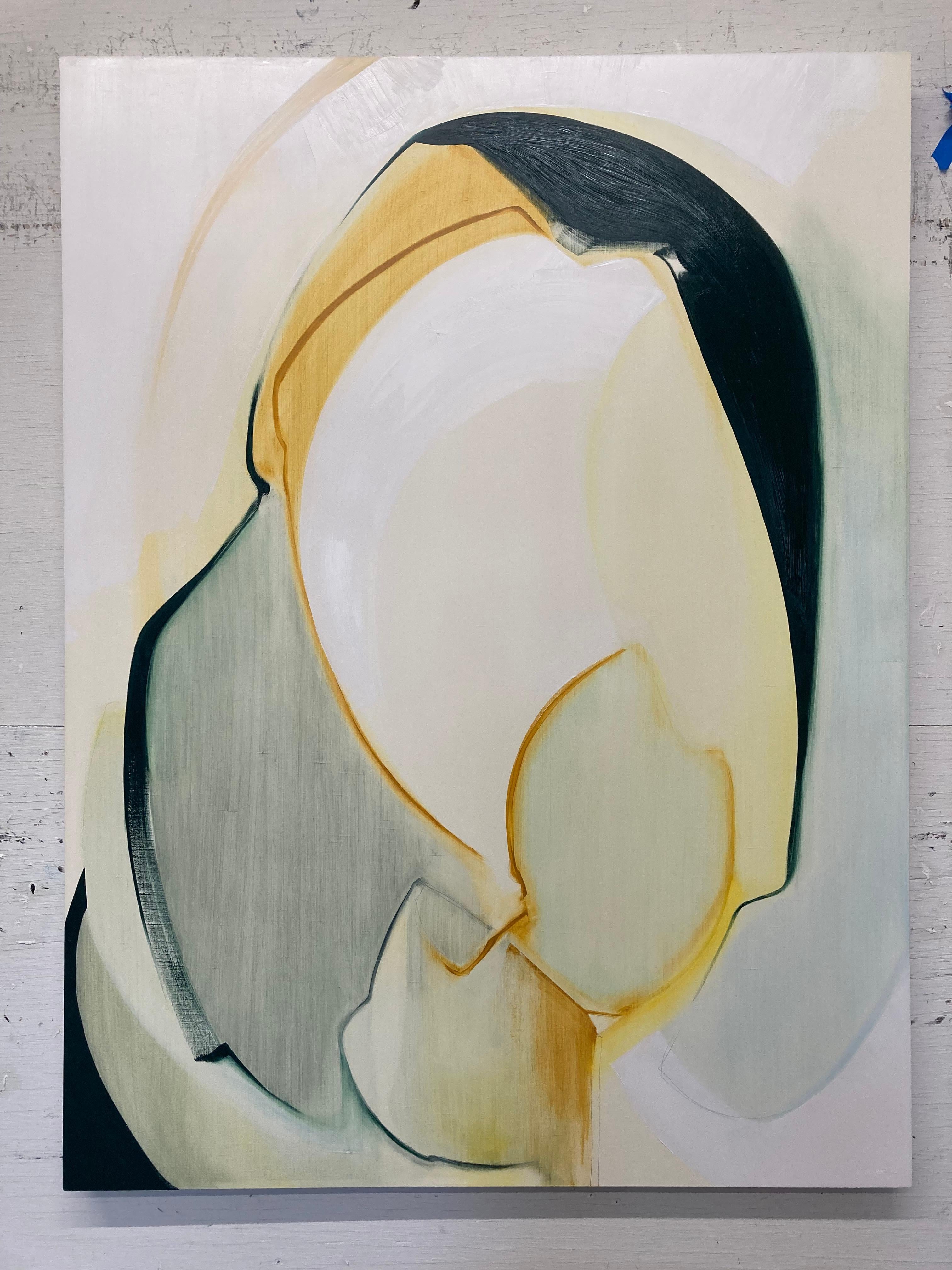 Generous,  Abstract, Oil, Graphite, Wood Panel, Yellow, Black, White For Sale 1
